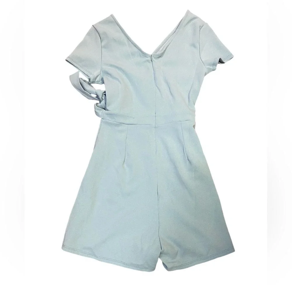 Dee Elly Faux Dress Romper Shorts, Zipper Back, Side Tie, Aqua Color, Small NWOT